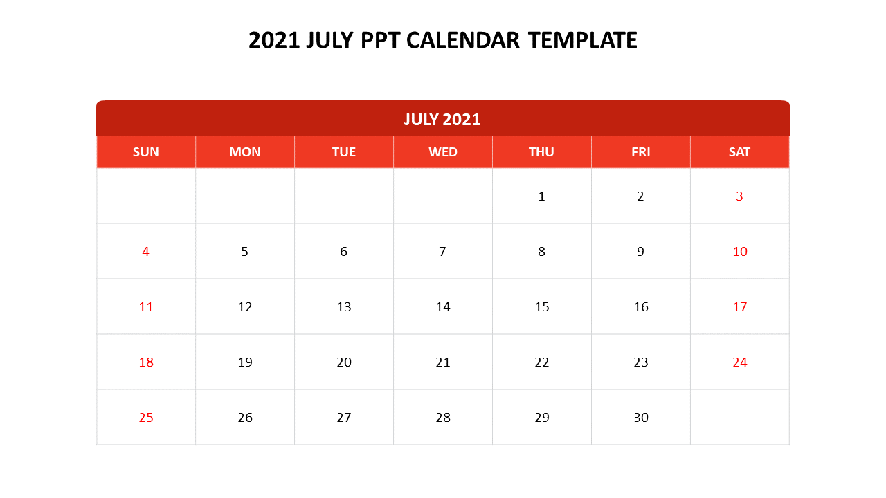 2021 JULY PPT CALENDAR TEMPLATE